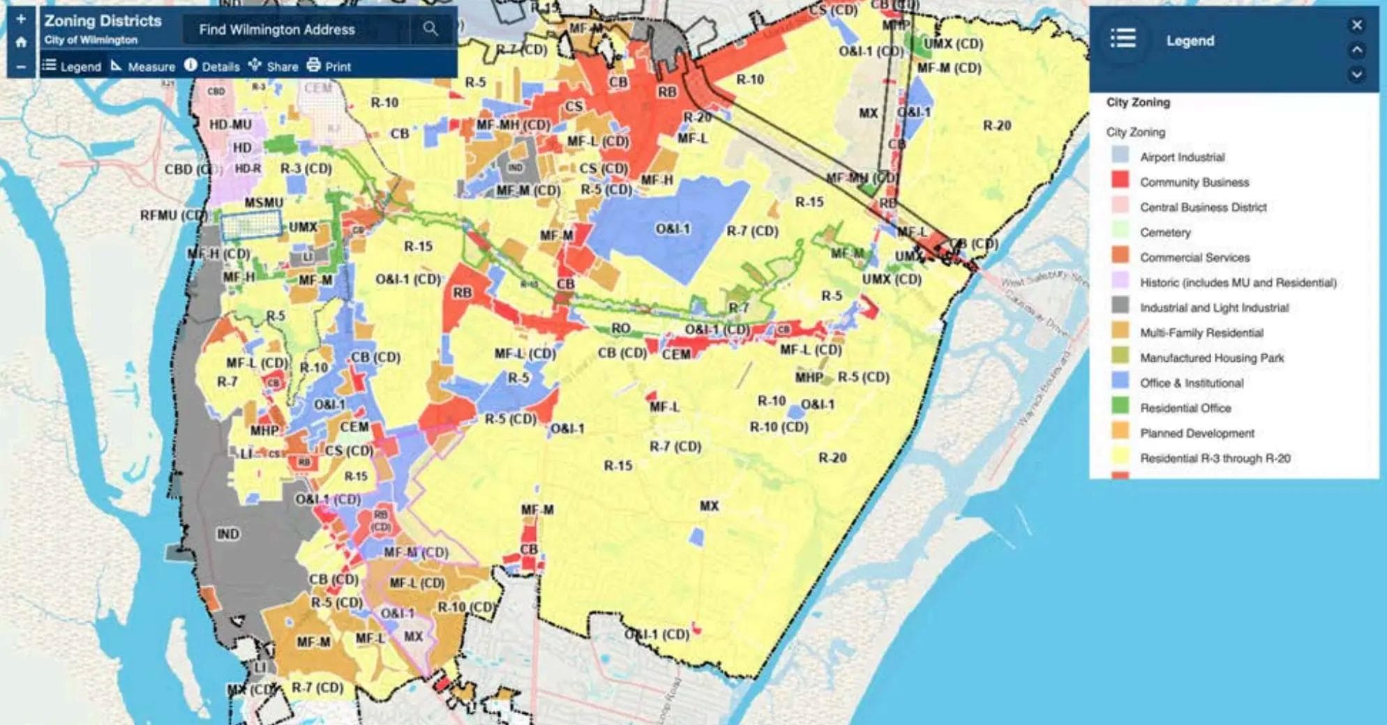 Wilmington NC Zoning Legend